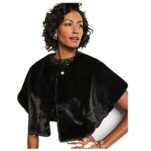 Talbots Women's Black Faux Fur Special Occasion Capelet Size Large